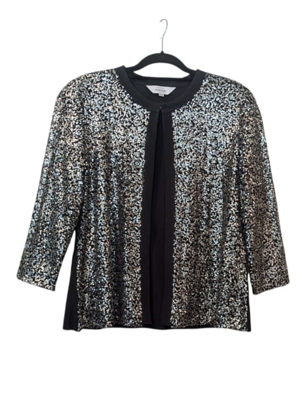 NWT Misook Black Silver Sequin Cardigan Size XL Petite